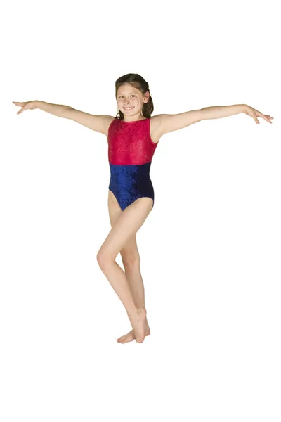 10 year old girl in gymnastics poses — Stock Photo, Image