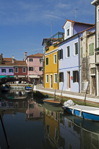 Colorfull that line the canals in Burano an island near Venice Italy