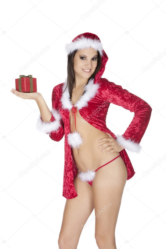 Beautiful and sexy Caucasian woman dresses as a sexy santa
