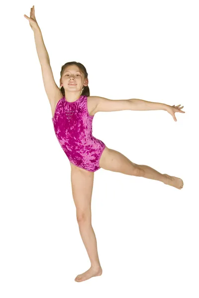 10-letnia dziewczyna w pozach gimnastyka — Zdjęcie stockowe