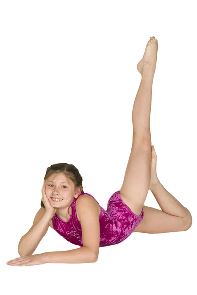 10-letnia dziewczyna w pozach gimnastyka — Zdjęcie stockowe