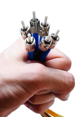 Optical connectors in the hand clipart