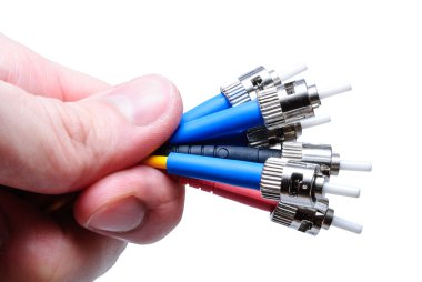 Optical connectors in the hand clipart