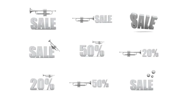 Lot of gray metalic 3D sale symbols. — Stock Photo, Image