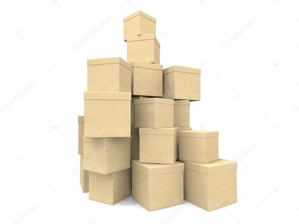 Lot of brown paper boxes ona white background