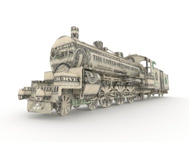 Dollar steam engine symbolizing the power of money clipart