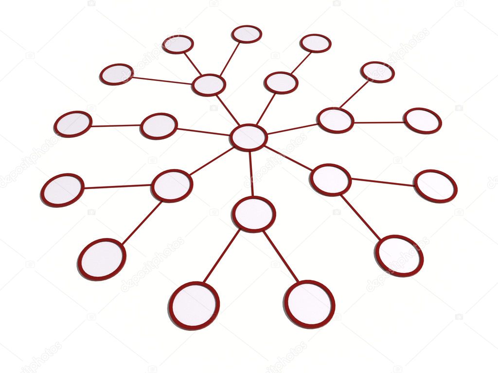 Red ring network on white background