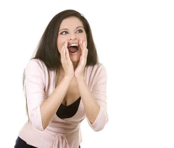 Casual brunette shouting — Stock Photo, Image