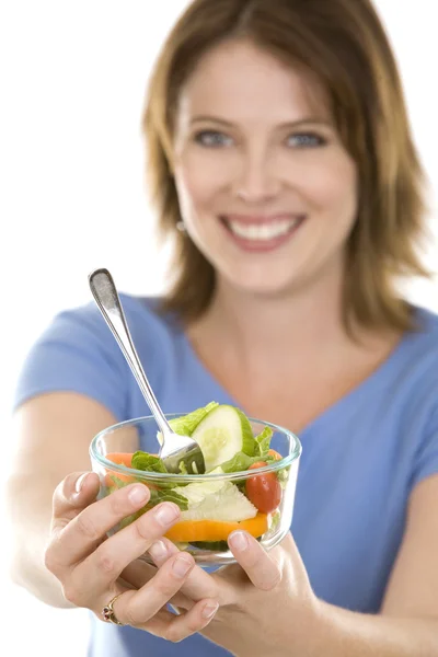 Casual woman eating salad — Stock Photo, Image