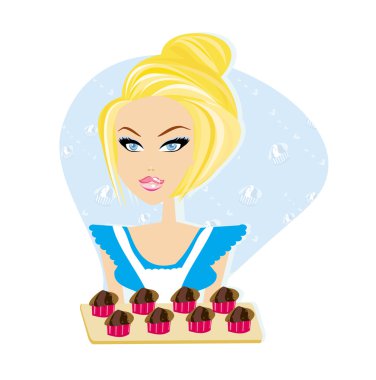 Sexy Waitress with cakes clipart