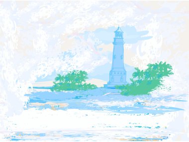 Lighthouse seen from a tiny beach - Grunge Poster clipart