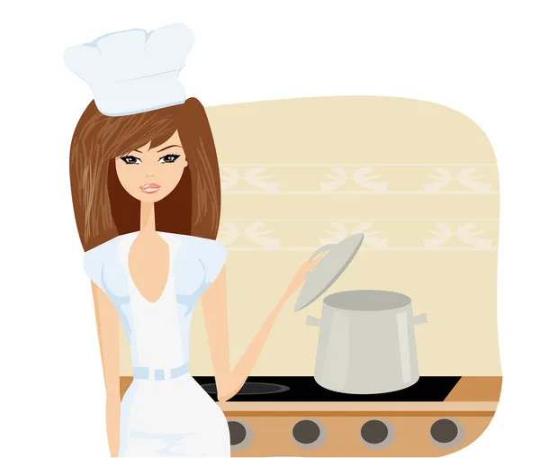 Beautiful lady cooking — Stock Vector