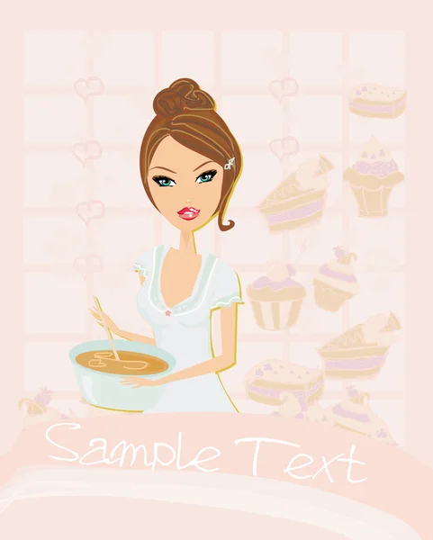 Beautiful lady cooking cookies — Stock Vector