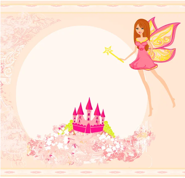 仙女在城堡上空飞翔 — 图库矢量图片