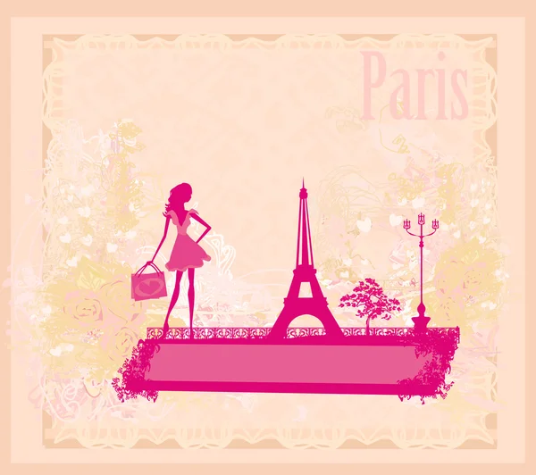 Gyönyörű nők Vásárlás Párizsban - vektorkártya — Stock Vector