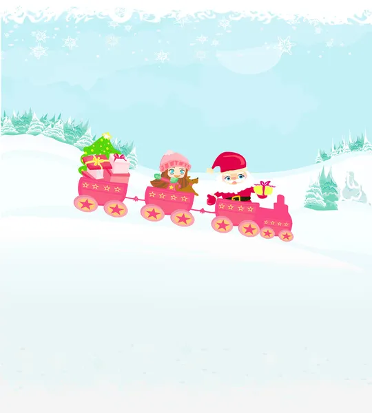 圣诞老人圣诞火车 — 图库矢量图片