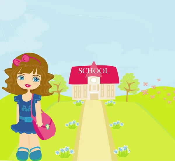 Κορίτσι πηγαίνει στο σχολείο — Διανυσματικό Αρχείο