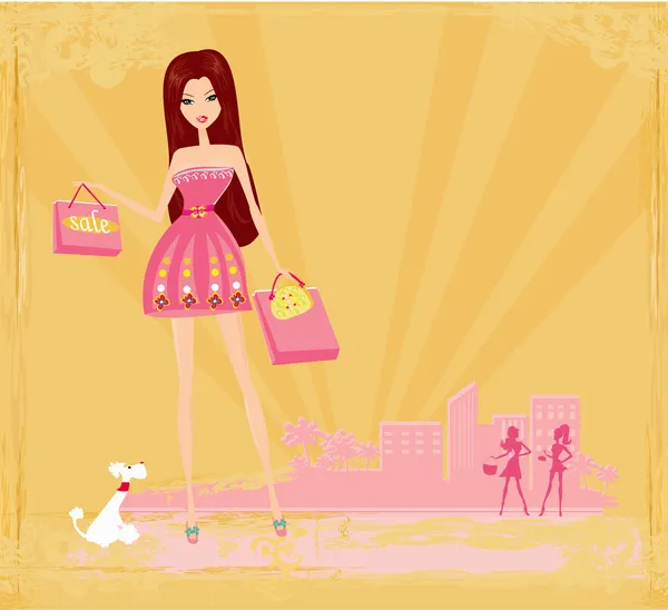 Mode fille Shopping — Image vectorielle