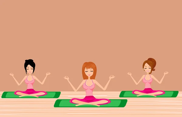 Tre unga flickor gör yoga — Stock vektor