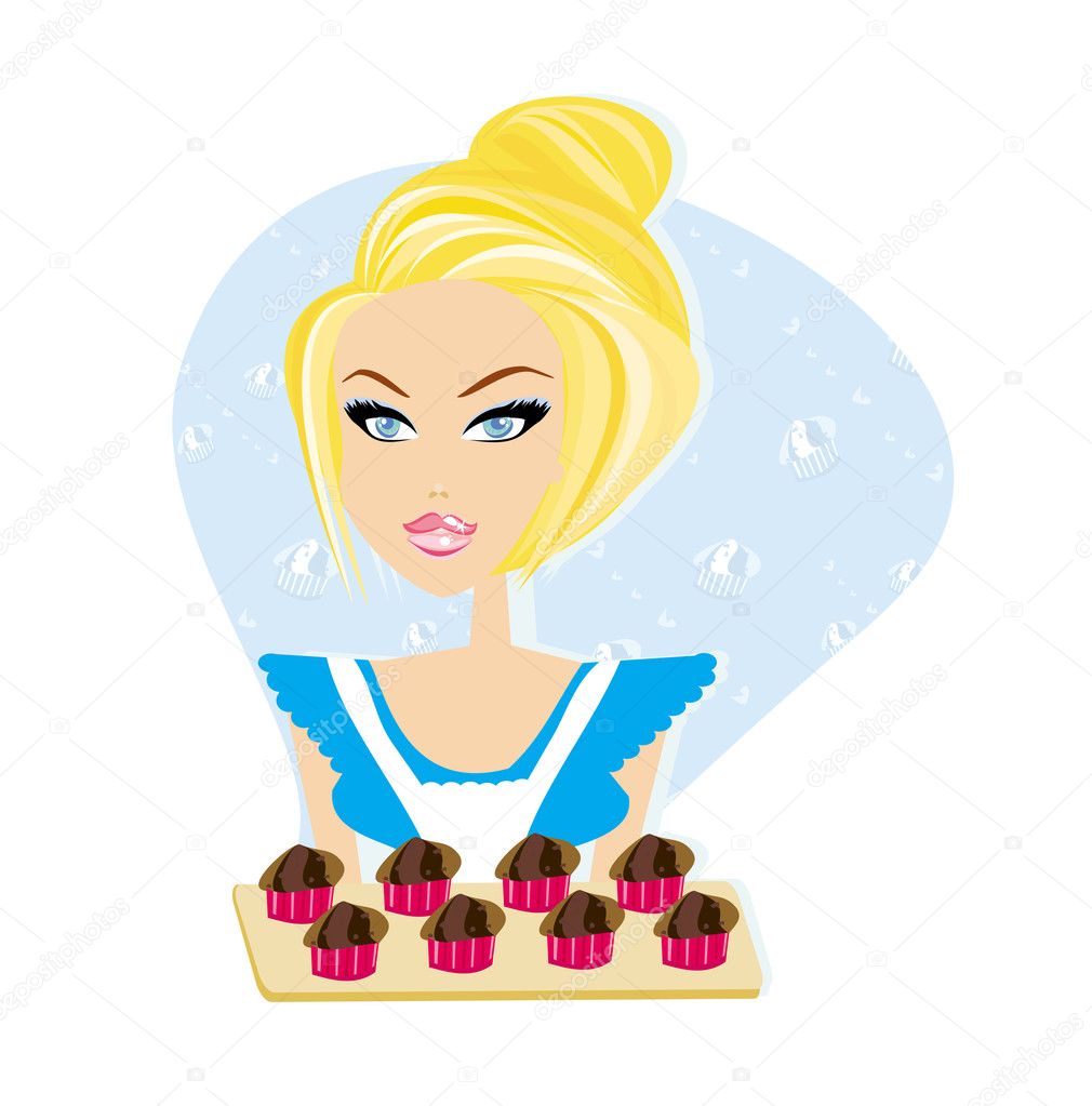 Sexy Waitress with cakes Stock Vector by ©JackyBrown 10054080