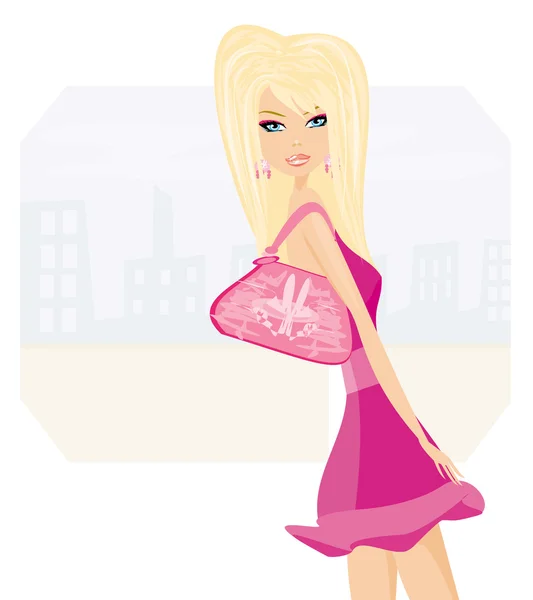 Cute sexy woman with shopping bag — Stock Vector