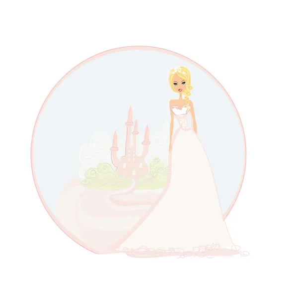 美丽的公主在城堡前 — 图库矢量图片