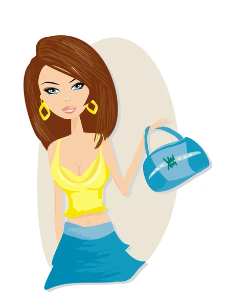 Cute girl with shopping bag — Stock Vector