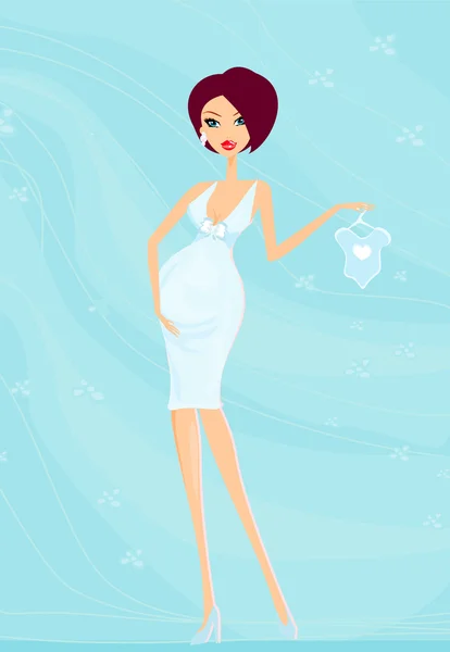 妊娠中の女性が新しい赤ちゃんのために買い物をするベクトルイラスト — ストックベクタ