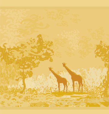 Grunge background with African fauna and flora clipart