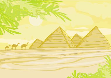 Old paper with pyramids giza clipart