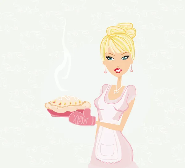 Güzel bayan kek pişiriyor. — Stok Vektör