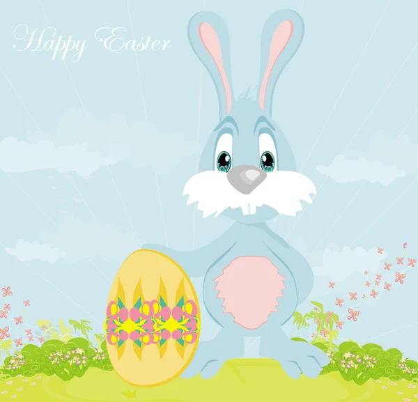 Ilustrace šťastného velikonočního zajíčka nesoucího vejce — Stockový vektor