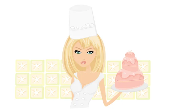 Официантка с тортом — стоковый вектор