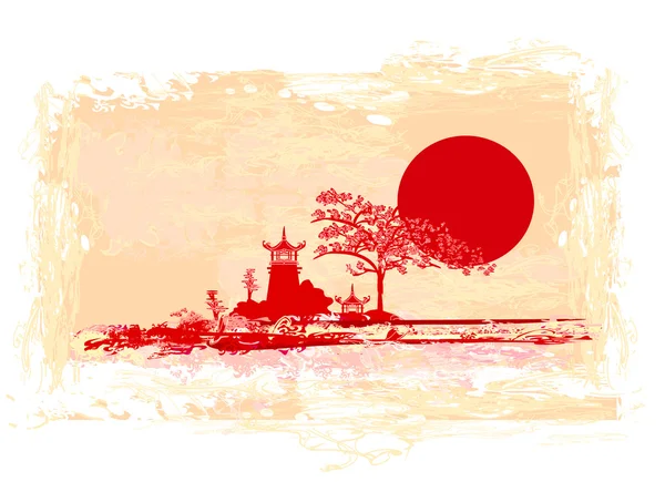アジアの風景と古い紙 — ストックベクタ