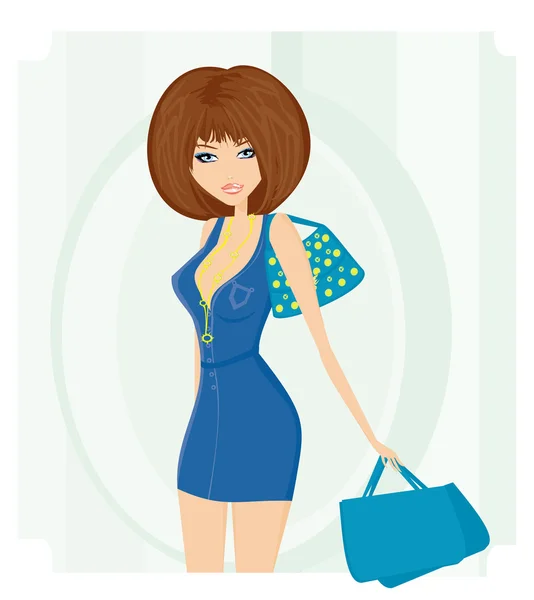 Glamour menina com saco de compras — Vetor de Stock