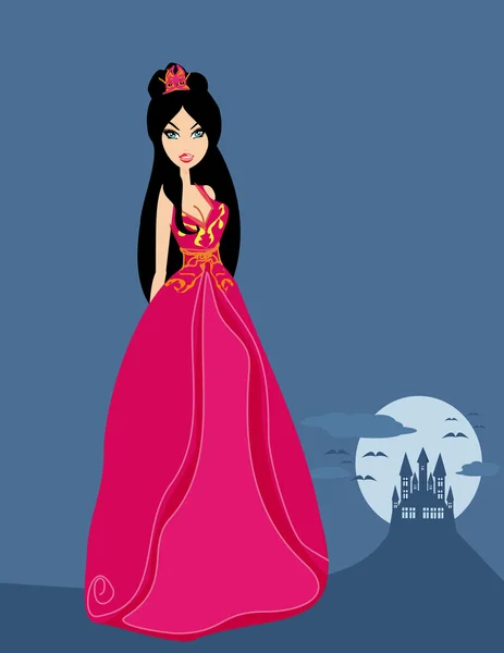 Belle jeune princesse devant son château — Image vectorielle