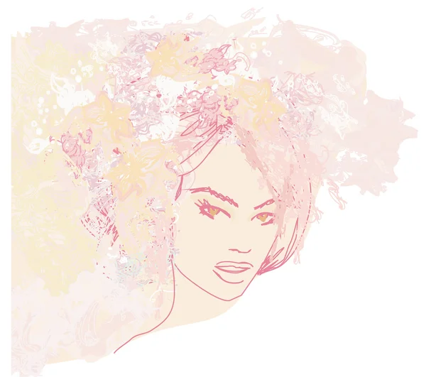 Abstrait belle femme doodle portrait — Image vectorielle