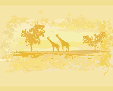 Grunge background with African fauna and flora clipart