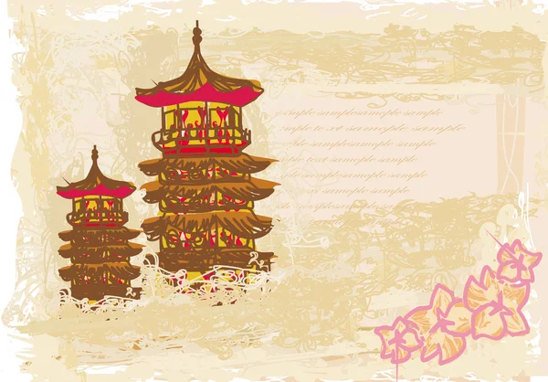 Old paper with Asian Landscape — Stock Vector