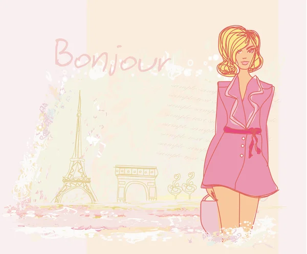Belles femmes Shopping à Paris carte — Image vectorielle