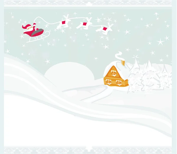 Boldog új évet kártya Mikulás és téli táj — Stock Vector