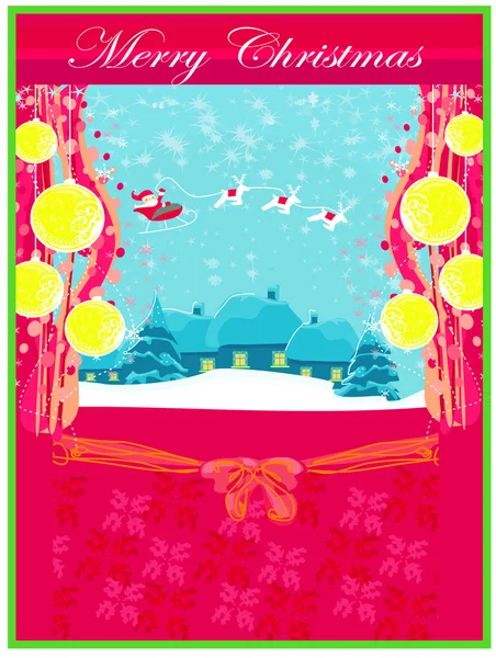 Szczęśliwego Nowego Roku karty z Santa i krajobraz zimowy — Wektor stockowy