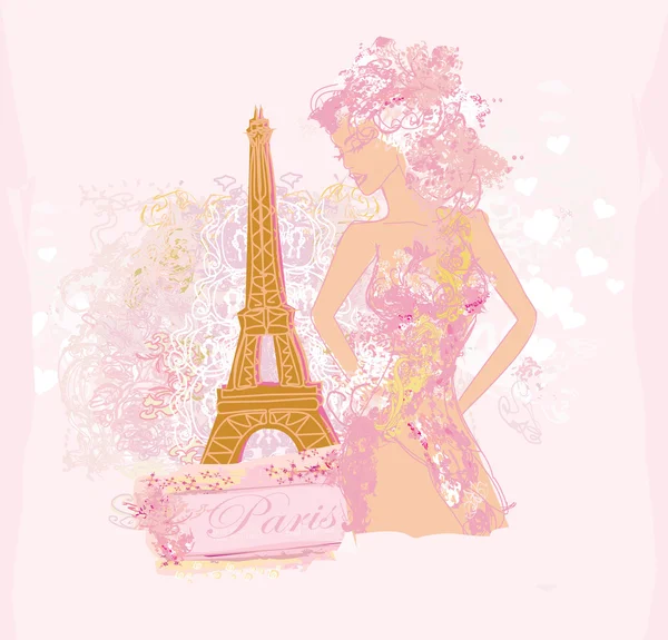 Mulheres bonitas Compras em Paris - cartão vetorial —  Vetores de Stock