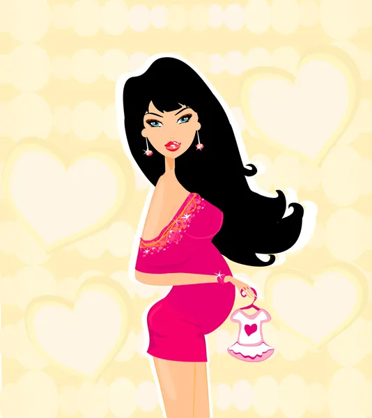 Beautiful pregnant woman on shopping for her new baby Vector Illustration — Stock Vector
