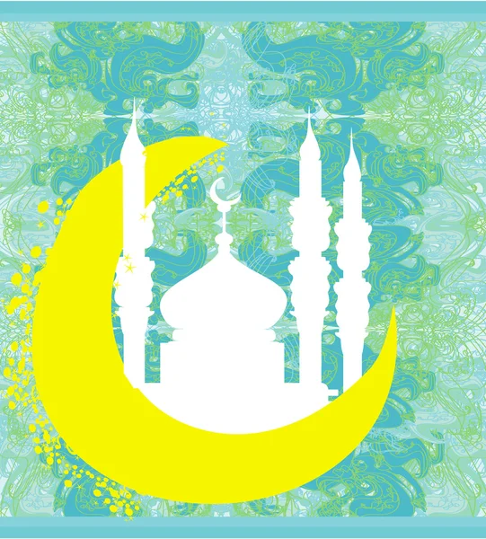 Umělecký vzor pozadí s měsícem a mešitou — Stockový vektor