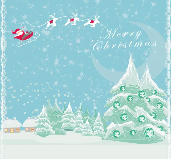 Happy New Year card with Santa and winter landscape — стоковый вектор