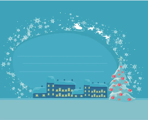Щаслива новорічна листівка з Сантою та зимовим пейзажем — стоковий вектор