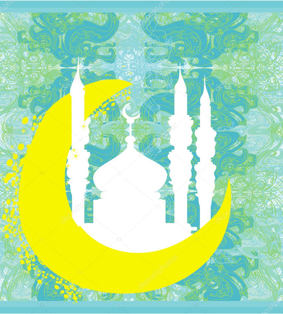 Artistic pattern background with moon and mosque