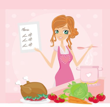 Beautiful lady cooking lunch clipart