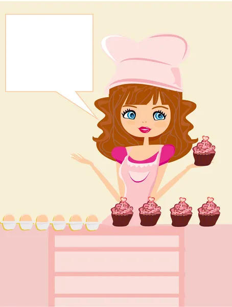 Bela dona de casa cozinhar bolos —  Vetores de Stock